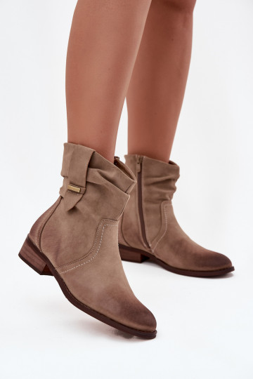 Women's ankle boots with low heel with gathering lined khaki Gracia 2