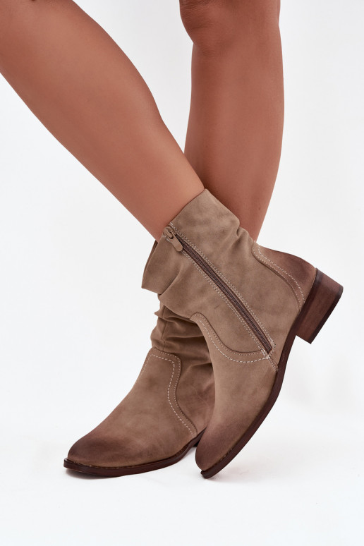 Women's ankle boots with low heel with gathering lined khaki Gracia Women's ankle boots with low heel with gathering lined khaki Gracia