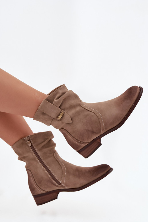 Women's ankle boots with low heel with gathering lined khaki Gracia Women's ankle boots with low heel with gathering lined khaki Gracia