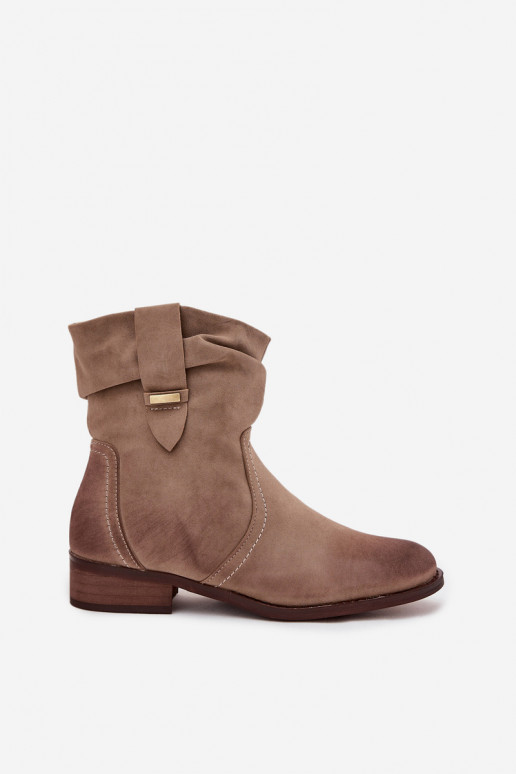 Women's ankle boots with low heel with gathering lined khaki Gracia Women's ankle boots with low heel with gathering lined khaki Gracia