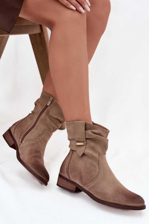 Women's ankle boots with low heel with gathering lined khaki Gracia Women's ankle boots with low heel with gathering lined khaki Gracia