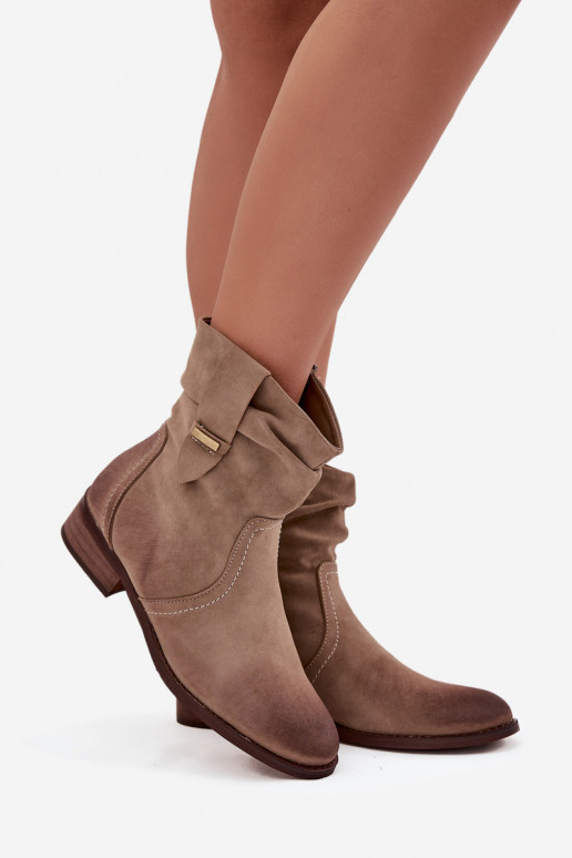 Women's ankle boots with low heel with gathering lined khaki Gracia Women's ankle boots with low heel with gathering lined khaki Gracia