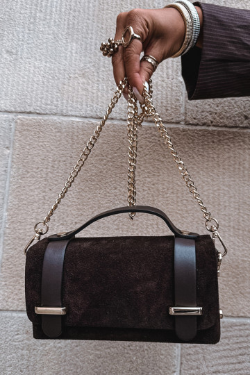 Leather suede bag with chain chocolate Nivra 2