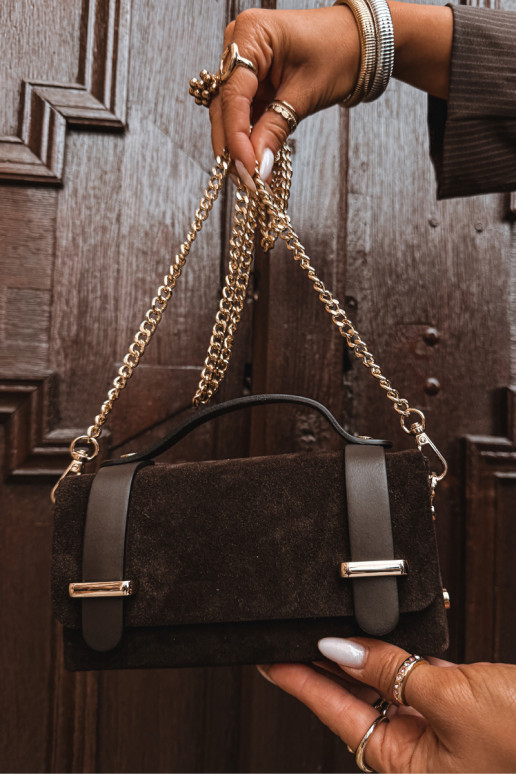 Leather suede bag with chain chocolate Nivra Leather suede bag with chain chocolate Nivra