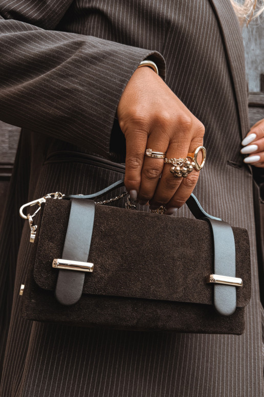 Leather suede bag with chain chocolate Nivra Leather suede bag with chain chocolate Nivra