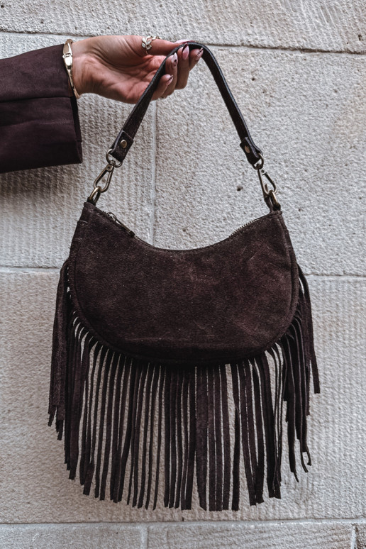 Leather Suede Bag with Fringes Chocolate Aurelisse Leather Suede Bag with Fringes Chocolate Aurelisse