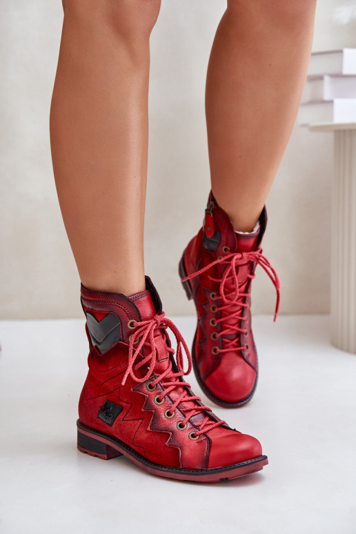 Leather Warm Women's Boots With Flat Heel Maciejka 06106-08 Red Leather Warm Women's Boots With Flat Heel Maciejka 06106-08 Red