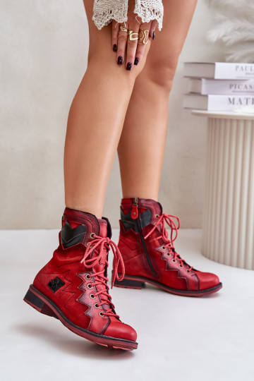 Leather Warm Women's Boots With Flat Heel Maciejka 06106-08 Red 2