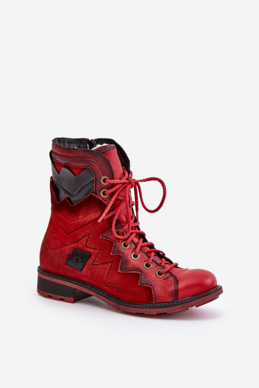 Leather Warm Women's Boots With Flat Heel Maciejka 06106-08 Red Leather Warm Women's Boots With Flat Heel Maciejka 06106-08 Red