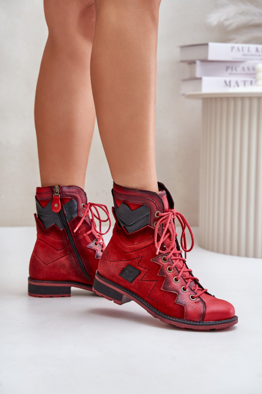 Leather Warm Women's Boots With Flat Heel Maciejka 06106-08 Red Leather Warm Women's Boots With Flat Heel Maciejka 06106-08 Red