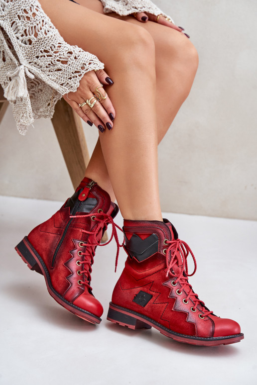 Leather Warm Women's Boots With Flat Heel Maciejka 06106-08 Red Leather Warm Women's Boots With Flat Heel Maciejka 06106-08 Red