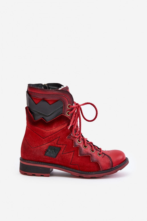 Leather Warm Women's Boots With Flat Heel Maciejka 06106-08 Red Leather Warm Women's Boots With Flat Heel Maciejka 06106-08 Red