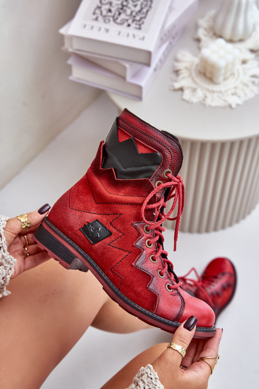 Leather Warm Women's Boots With Flat Heel Maciejka 06106-08 Red Leather Warm Women's Boots With Flat Heel Maciejka 06106-08 Red