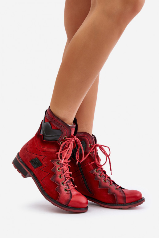 Leather Warm Women's Boots With Flat Heel Maciejka 06106-08 Red Leather Warm Women's Boots With Flat Heel Maciejka 06106-08 Red