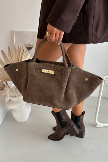 Bag Made of Natural Suede Dark Beige Fiorenza 2