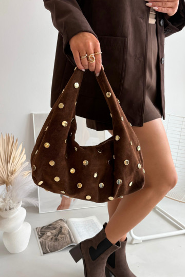 Leather Suede Bag with Embellishment Chocolate Narisse