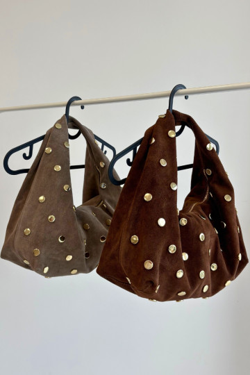 Leather Suede Bag with Embellishment Chocolate Narisse 2