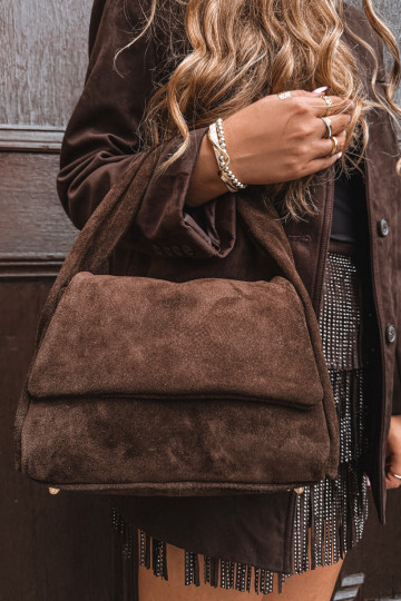 Leather Suede Bag Chocolate Monelle