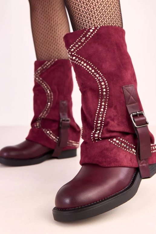 Bordowe botki z wywiniętą cholewką...