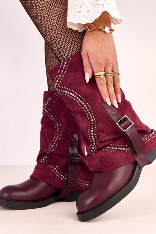Bordowe botki z wywiniętą cholewką...