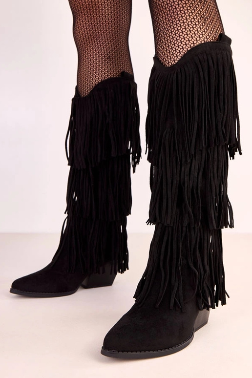 Czarne kowbojki z frędzelkami Ivia