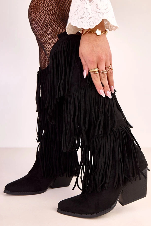 Czarne kowbojki z frędzelkami Ivia