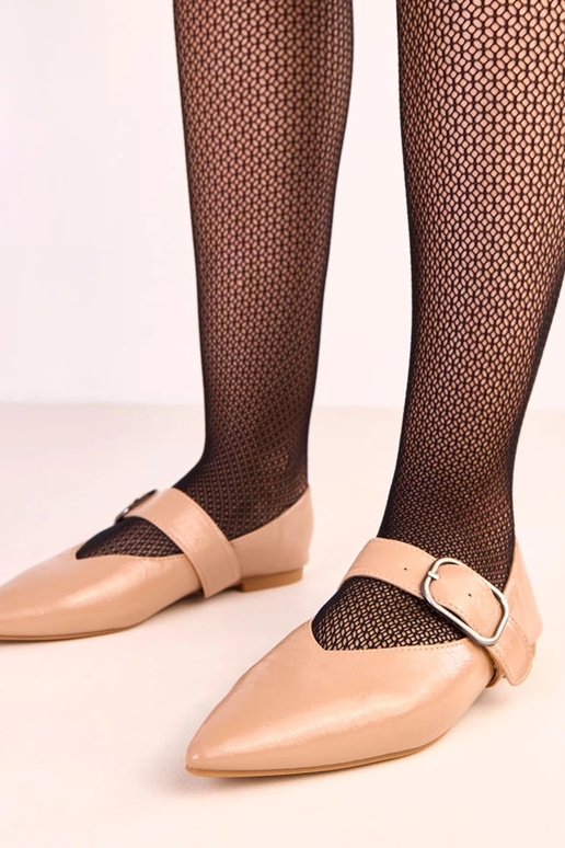 Beżowe baleriny z klamrą Lena