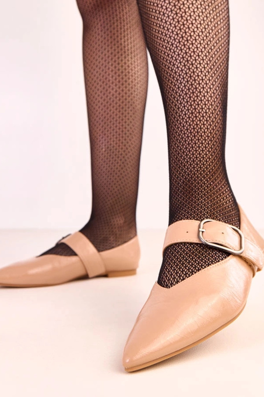 Beżowe baleriny z klamrą Lena