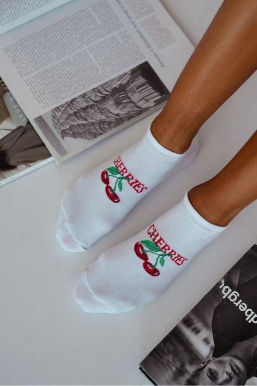 Womens Ankle Socks CHERRIES White Womens Ankle Socks CHERRIES White