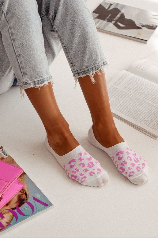 Women's Ankle Socks Cotton Leopard White-Pink Women's Ankle Socks Cotton Leopard White-Pink