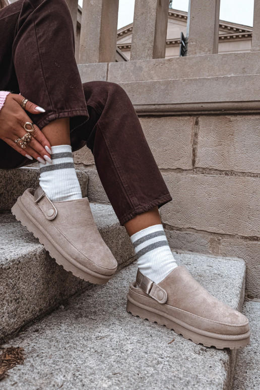 Women's Slippers Insulated With Fur On Platform Beige Azida