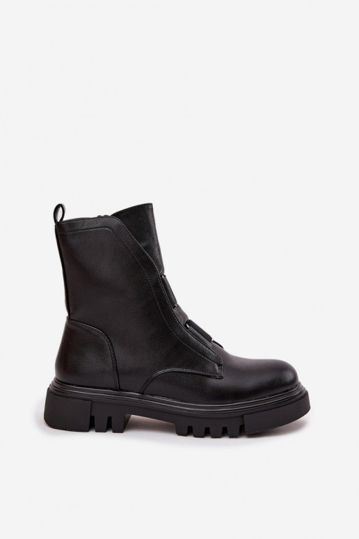 Warm ankle boots workers women's with zip eco leather black Mailyra Warm ankle boots workers women's with zip eco leather black Mailyra