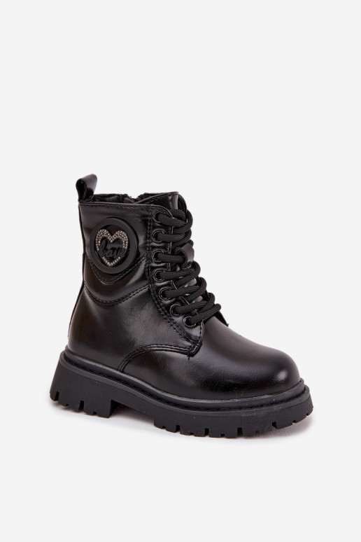 Girls' Ankle Boots with Fur Lining with Decoration LOVE Black Rosaira Girls' Ankle Boots with Fur Lining with Decoration LOVE Black Rosaira