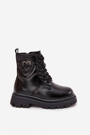 Girls' Ankle Boots with Fur Lining with Decoration LOVE Black Rosaira 2