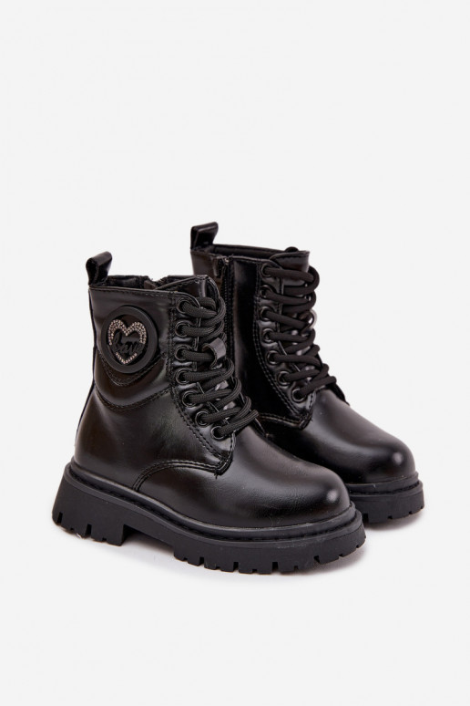 Girls' Ankle Boots with Fur Lining with Decoration LOVE Black Rosaira Girls' Ankle Boots with Fur Lining with Decoration LOVE Black Rosaira