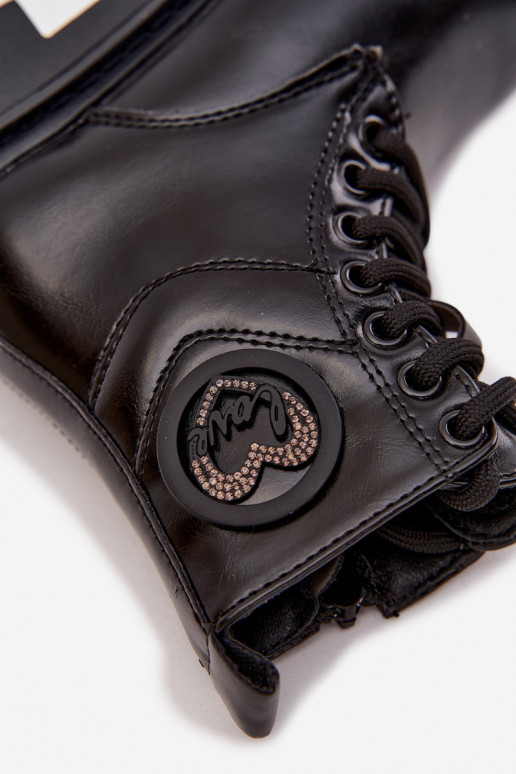 Girls' Ankle Boots with Fur Lining with Decoration LOVE Black Rosaira Girls' Ankle Boots with Fur Lining with Decoration LOVE Black Rosaira