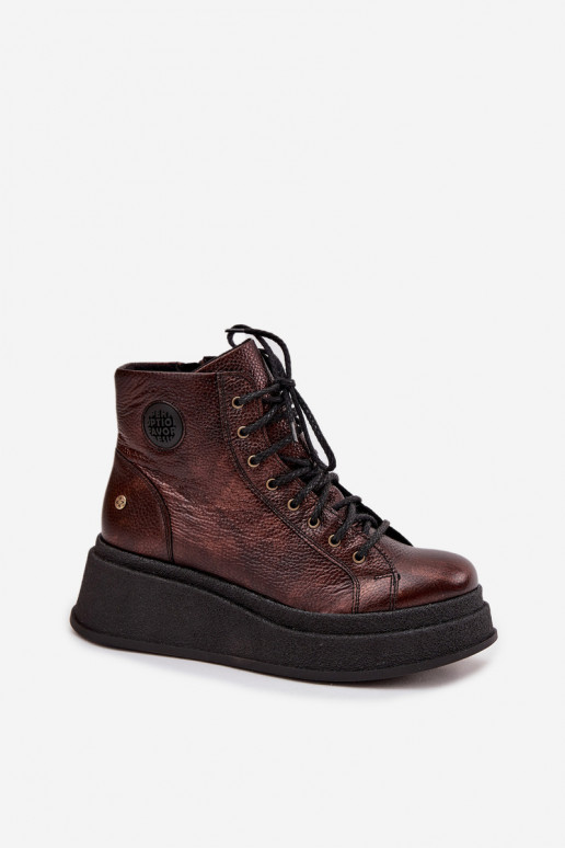 Leather Boots on a Thick Platform Maciejka 06309-32 Metallic Brown Leather Boots on a Thick Platform Maciejka 06309-32 Metallic Brown