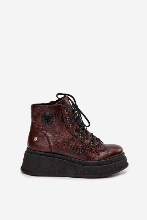 Leather Boots on a Thick Platform Maciejka 06309-32 Metallic Brown Leather Boots on a Thick Platform Maciejka 06309-32 Metallic Brown