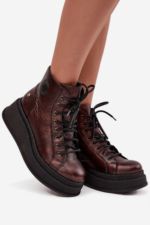 Leather Boots on a Thick Platform Maciejka 06309-32 Metallic Brown Leather Boots on a Thick Platform Maciejka 06309-32 Metallic Brown