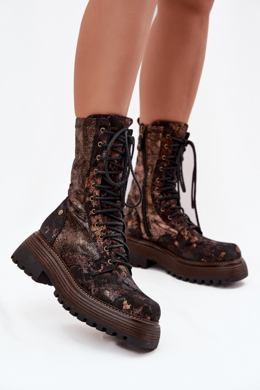 Women's Leather Workery Boots Maciejka 06203-32 Brown Gold Women's Leather Workery Boots Maciejka 06203-32 Brown Gold