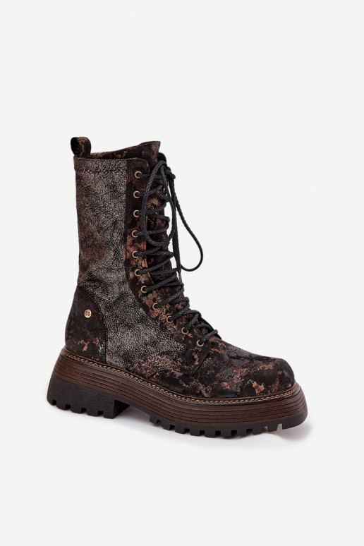 Women's Leather Workery Boots Maciejka 06203-32 Brown Gold Women's Leather Workery Boots Maciejka 06203-32 Brown Gold