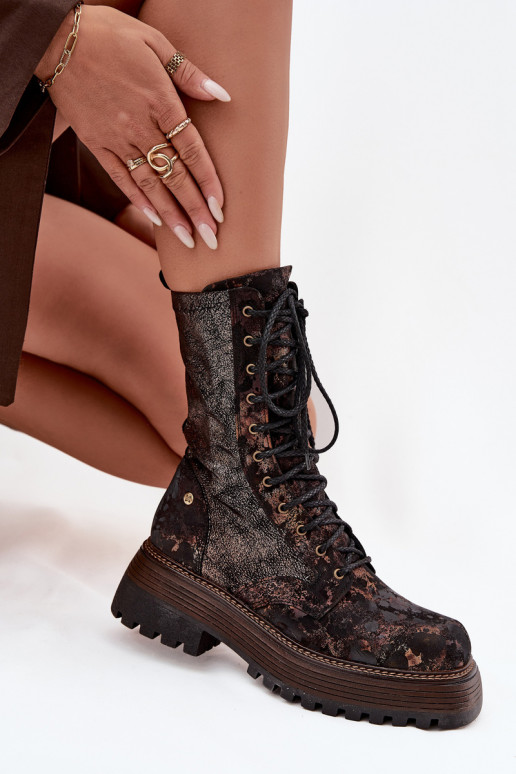 Women's Leather Workery Boots Maciejka 06203-32 Brown Gold Women's Leather Workery Boots Maciejka 06203-32 Brown Gold