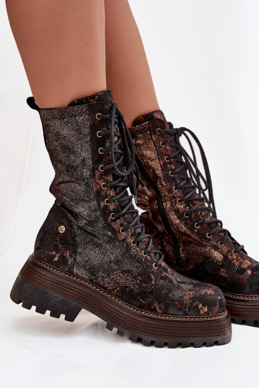 Women's Leather Workery Boots Maciejka 06203-32 Brown Gold Women's Leather Workery Boots Maciejka 06203-32 Brown Gold