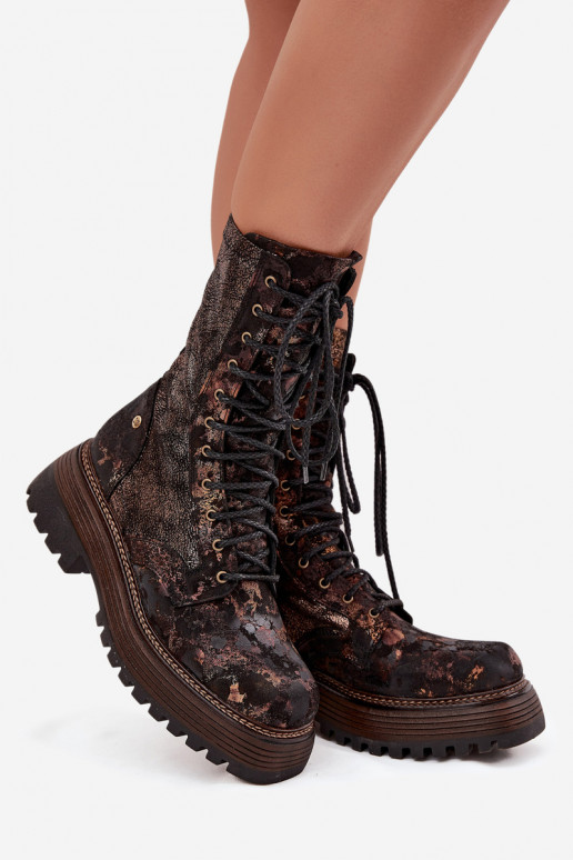 Women's Leather Workery Boots Maciejka 06203-32 Brown Gold Women's Leather Workery Boots Maciejka 06203-32 Brown Gold