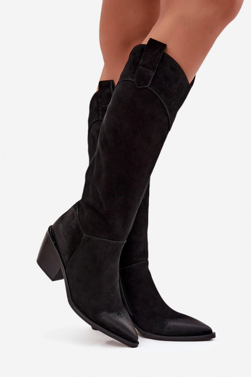Women's Cowboy Ankle Boots On Heel Made Of Natural Suede Artiker 57C0232 Black Women's Cowboy Ankle Boots On Heel Made Of Natural Suede Artiker 57C0232 Black