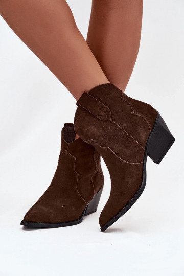 Slip-on Women's Cowboy Boots Made of Natural Suede Chocolate Beretta 2