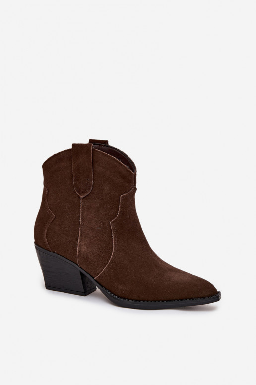 Slip-on Women's Cowboy Boots Made of Natural Suede Chocolate Beretta