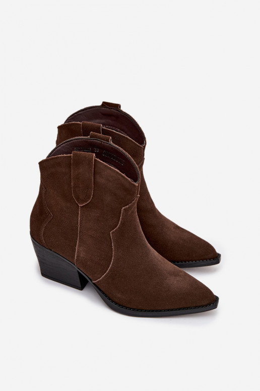 Slip-on Women's Cowboy Boots Made of Natural Suede Chocolate Beretta