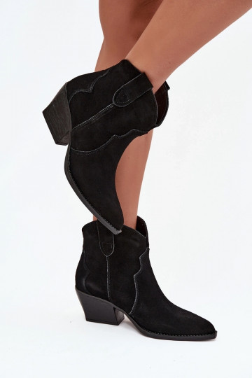 Wsuwane Botki Kowbojki DamskiewithNaturalnego Zamszu Czarne Beretta