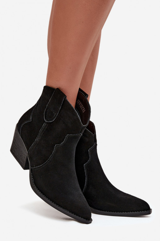 Slip-on Women's Cowboy Boots Made From Natural Suede Black Beretta
